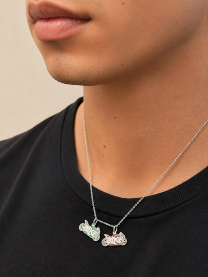 "Moto Enamel" Pendant Necklace – 925 Solid Silver, 92k Solid Gold