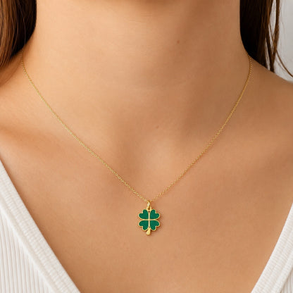 "Enamel Clover" Pendant Necklace - 14k Solid Gold