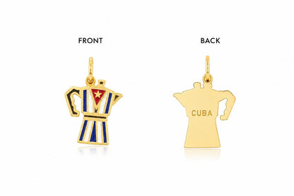 "Cuba Map Coffee Maker" Pendant - 14k Solid Yellow Gold