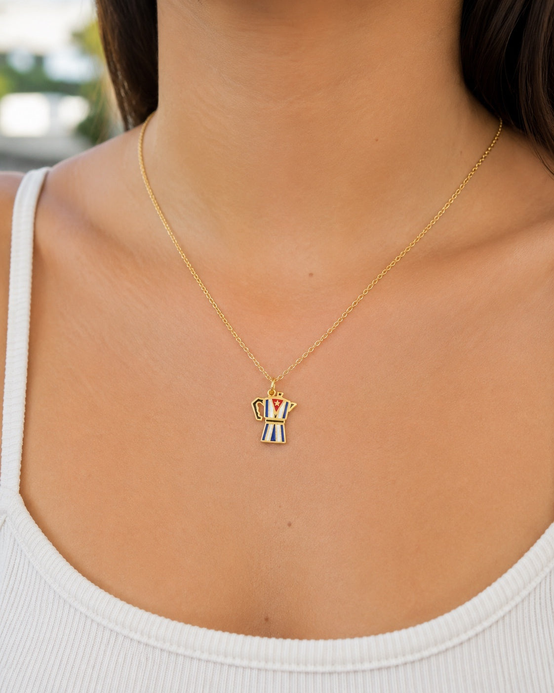 "Cuba Map Coffee Maker" Pendant - 14k Solid Yellow Gold