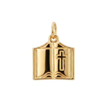 "Open Book Cross" Pendant Necklace - 14k Solid Gold