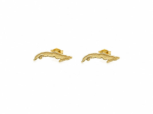 "Cuba Map" Earrings - 14k Solid Yellow Gold