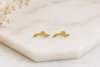 "Cuba Map" Earrings - 14k Solid Yellow Gold