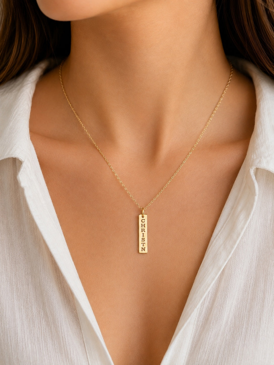 "Cut-Out Nameplate" Pendant Necklace - 925 Sterling Silver