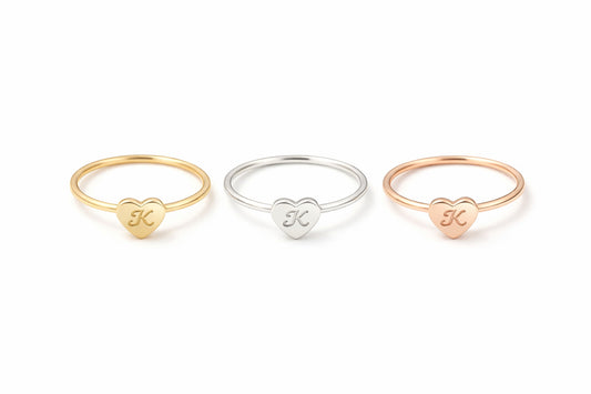 14k Solid Gold Custom Initial Ring, Engrave letter, yellow, rose and white gold