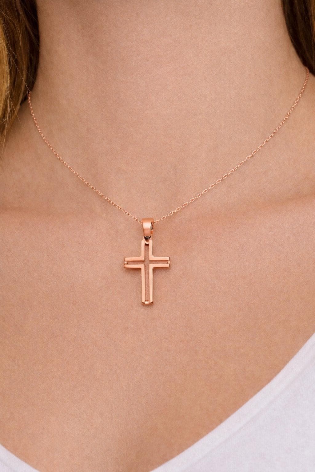"Pavé Cross" Pendant Necklace - 14k Solid Gold