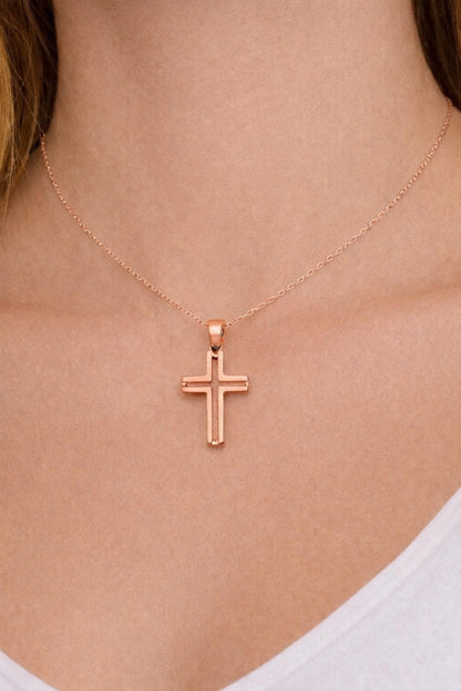 "Pavé Cross" Pendant Necklace - 14k Solid Gold