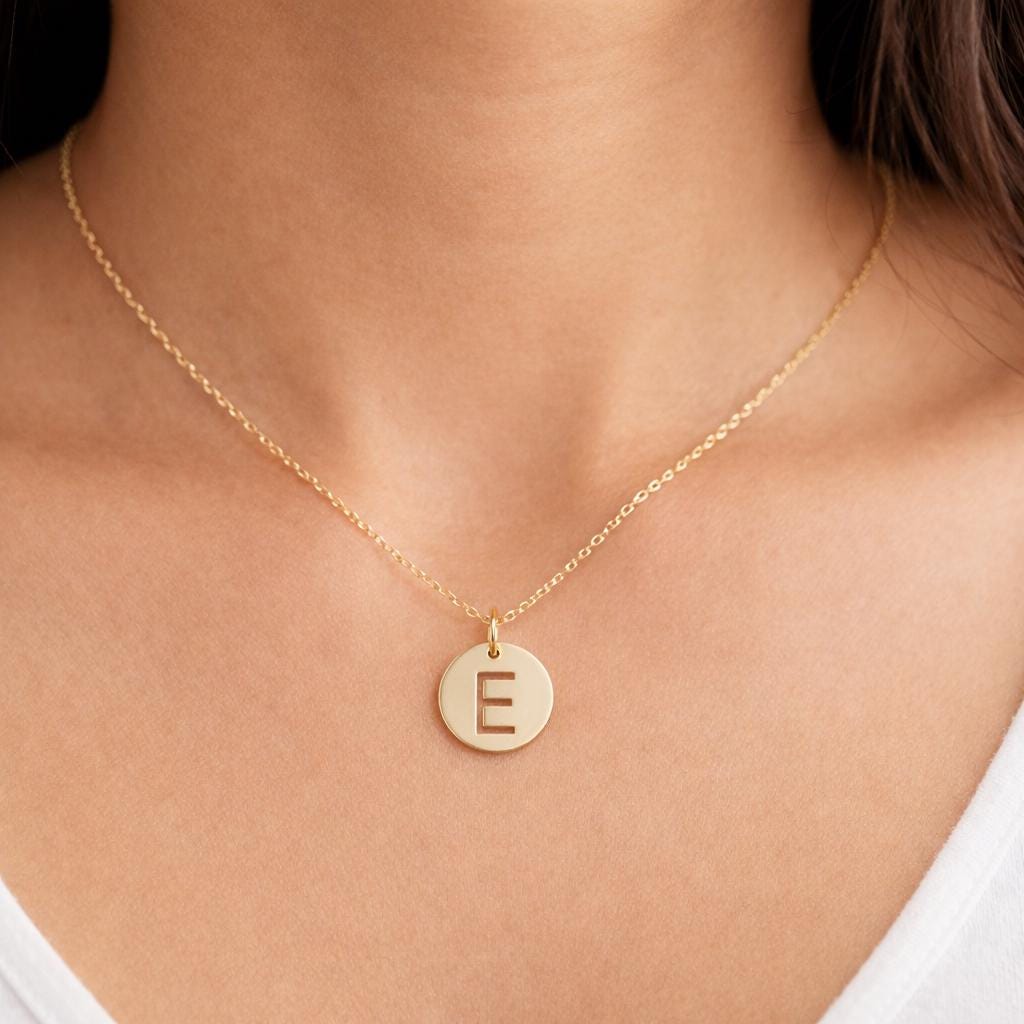"Open Circle" Initial Necklace - 14k Solid Gold