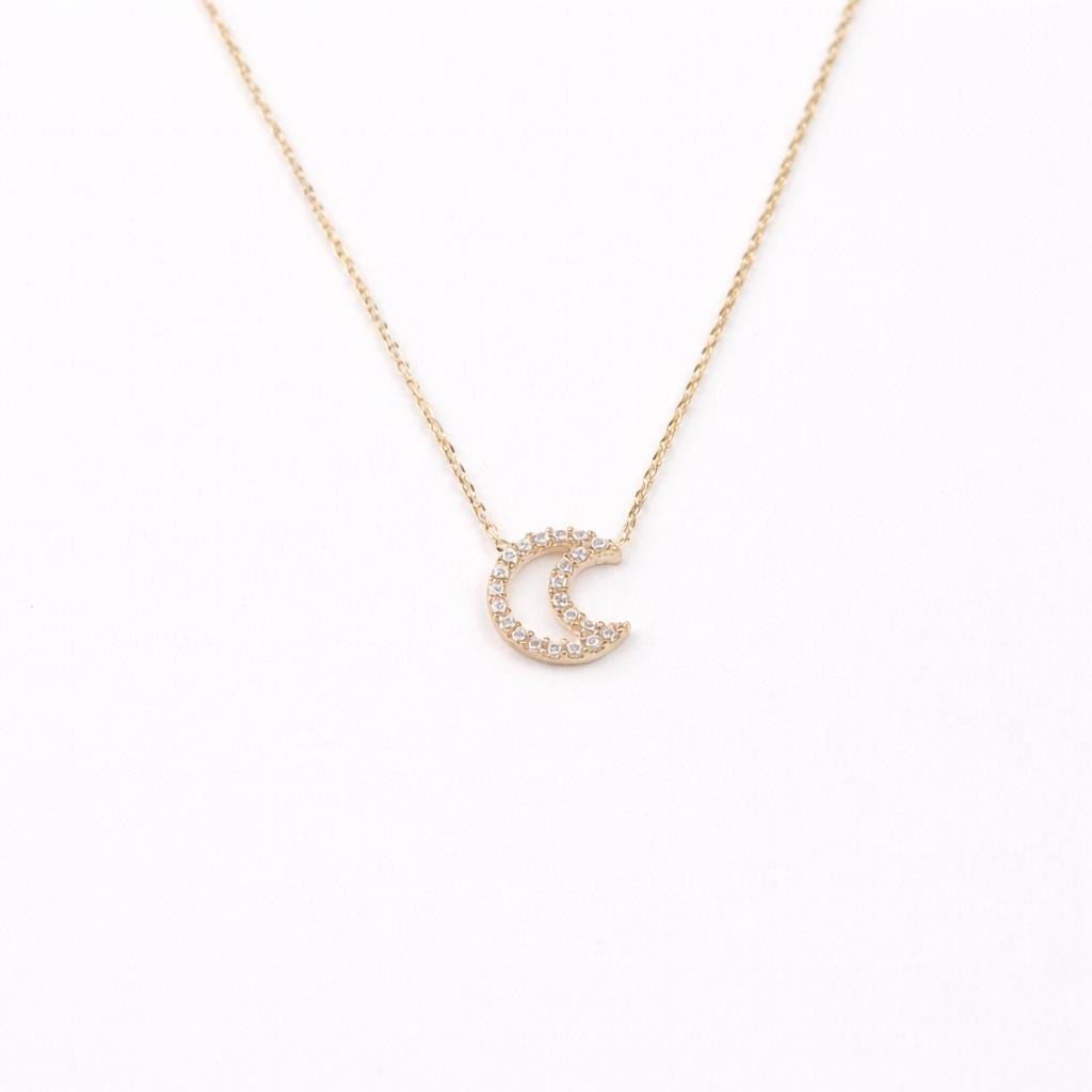 "Crescent Moon" Diamond Necklace - 14k Solid Gold