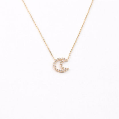 "Crescent Moon" Diamond Necklace - 14k Solid Gold