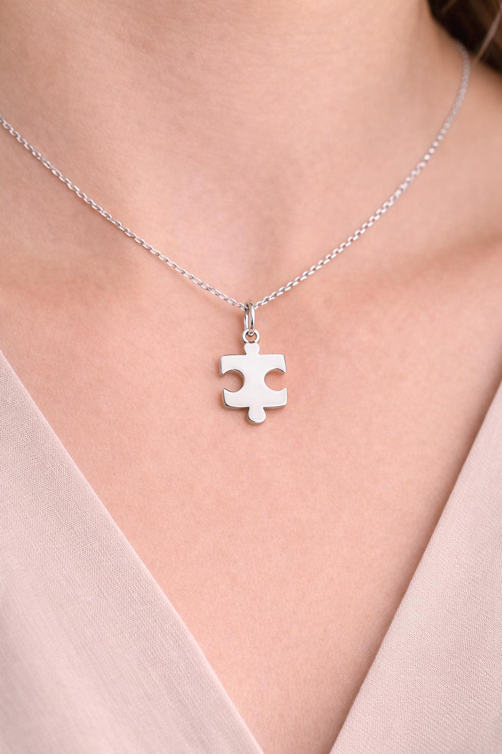 "Puzzle Piece" Pendant Necklace - 14k Solid Gold