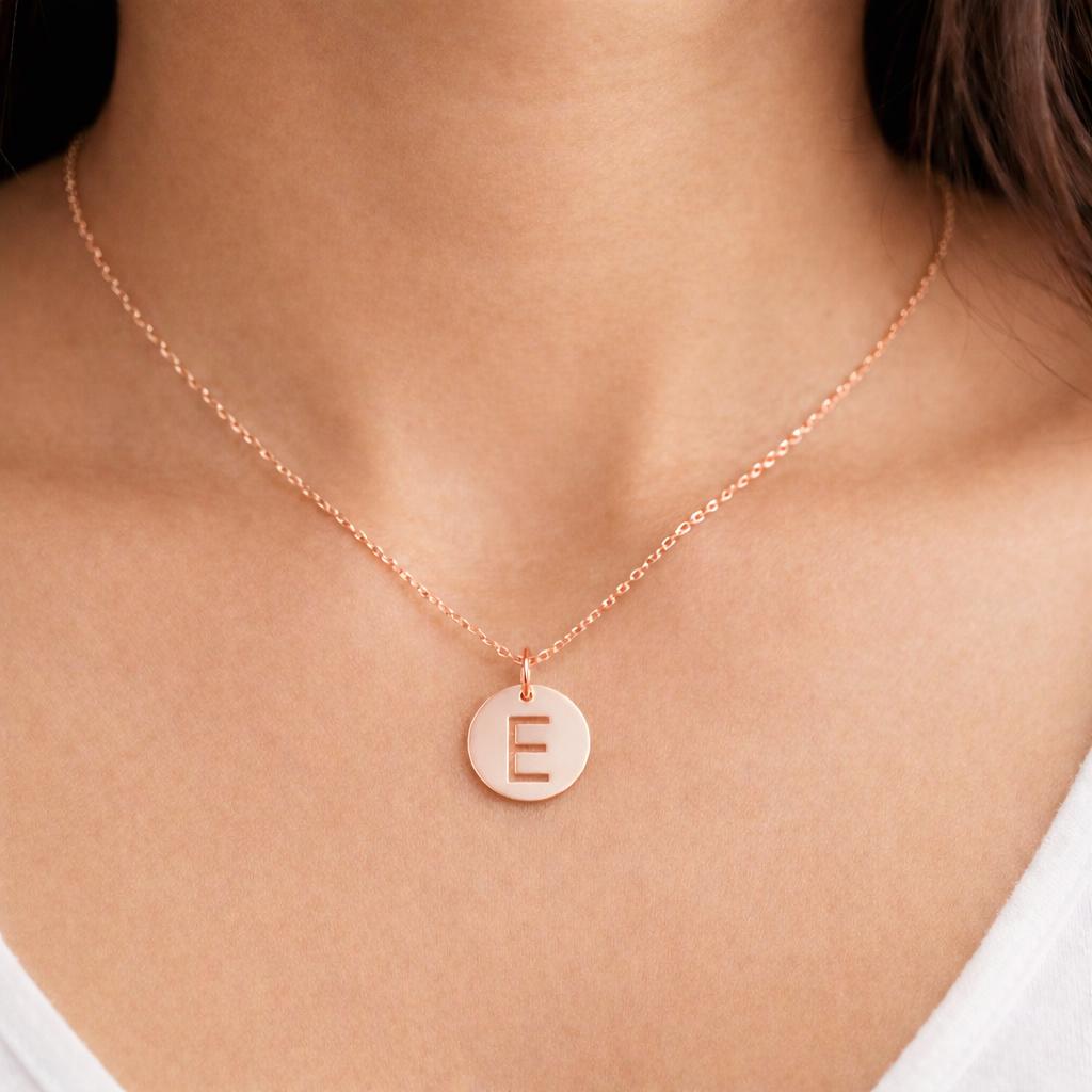 "Open Circle" Initial Necklace - 14k Solid Gold