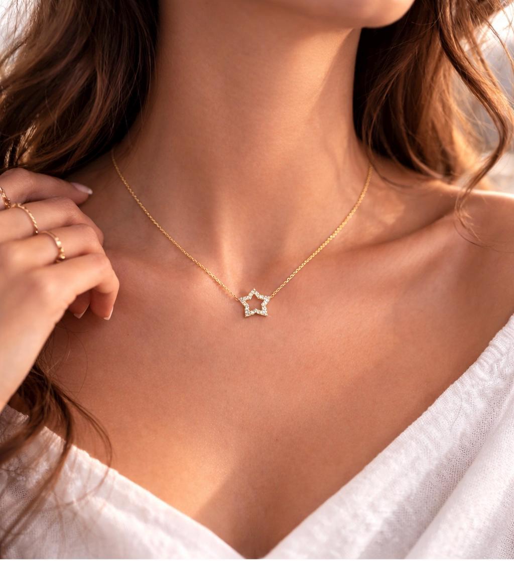"Five-Star" Diamond Necklace - 14k Solid Gold