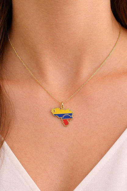"Venezuela Map" Pendant Necklace - 14k Solid Gold