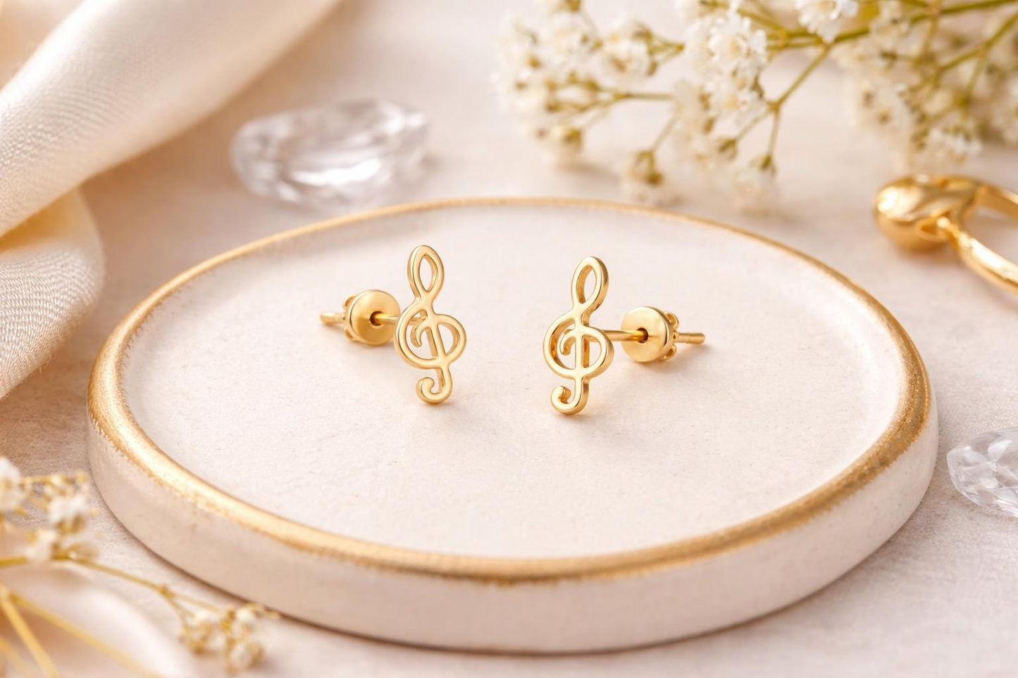 "Musical Note" Earrings - 14k Solid Gold