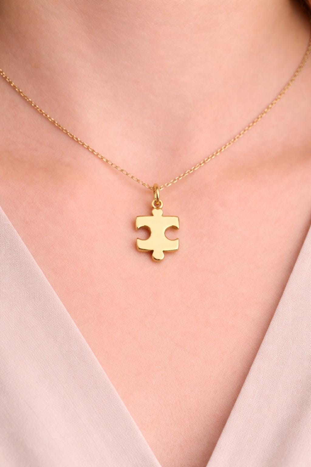 "Puzzle Piece" Pendant Necklace - 14k Solid Gold