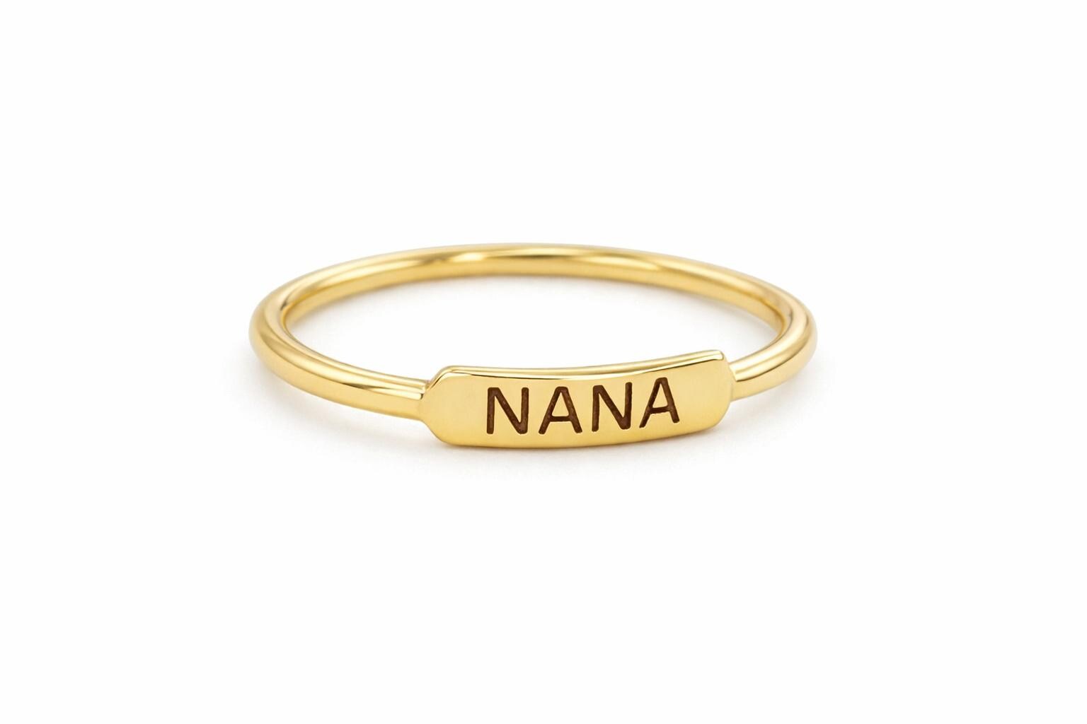 "Engraved Script" Custom Text Ring - 14k Solid Yellow Gold