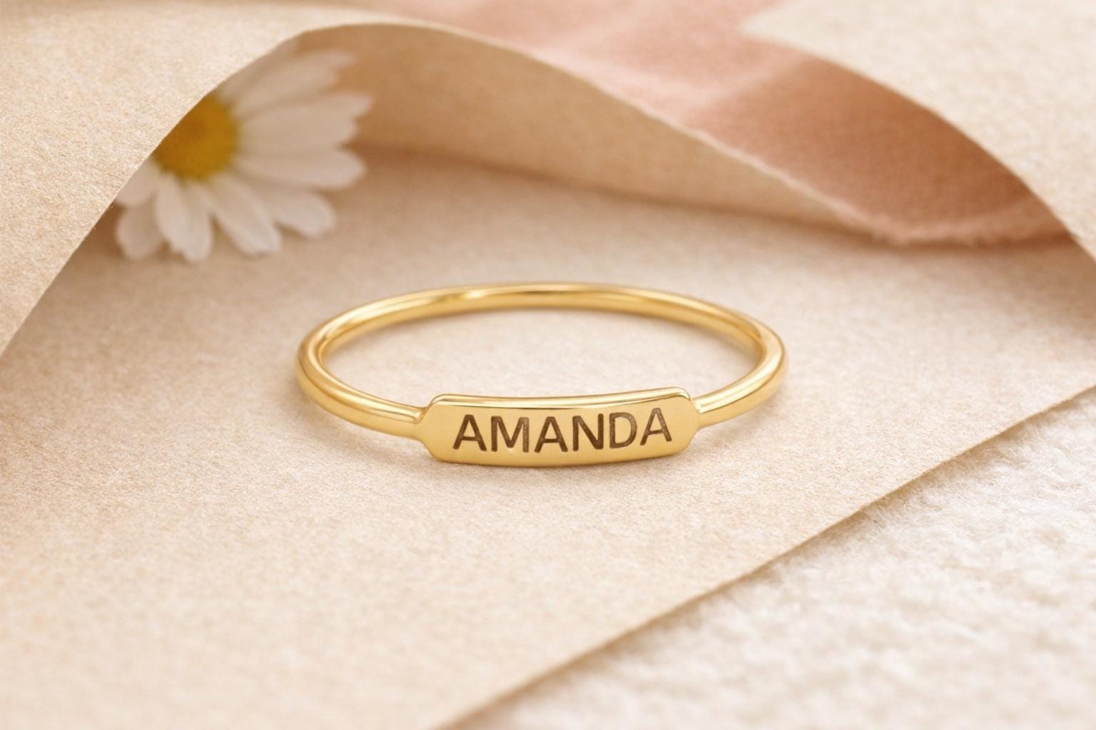"Signature Script" Custom Text Ring - 14k Solid White Gold