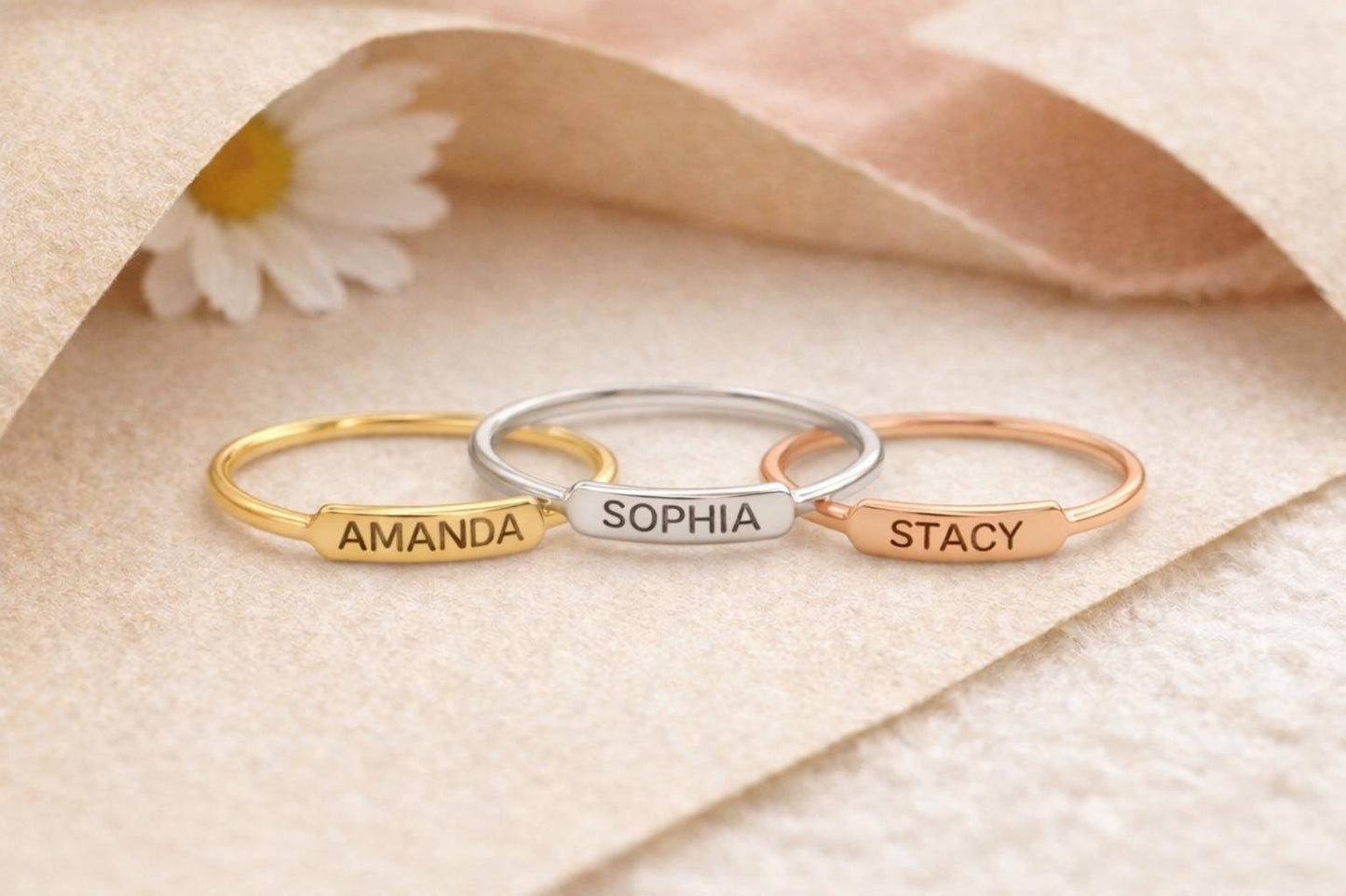 "Signature Script" Custom Text Ring - 14k Solid White Gold