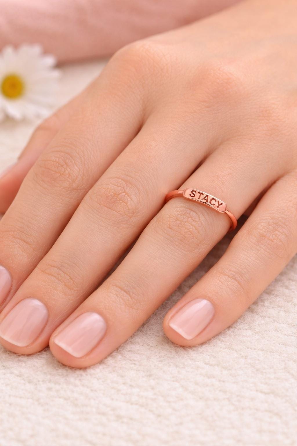 "Engraved Script" Custom Text Ring - 14k Solid Yellow Gold
