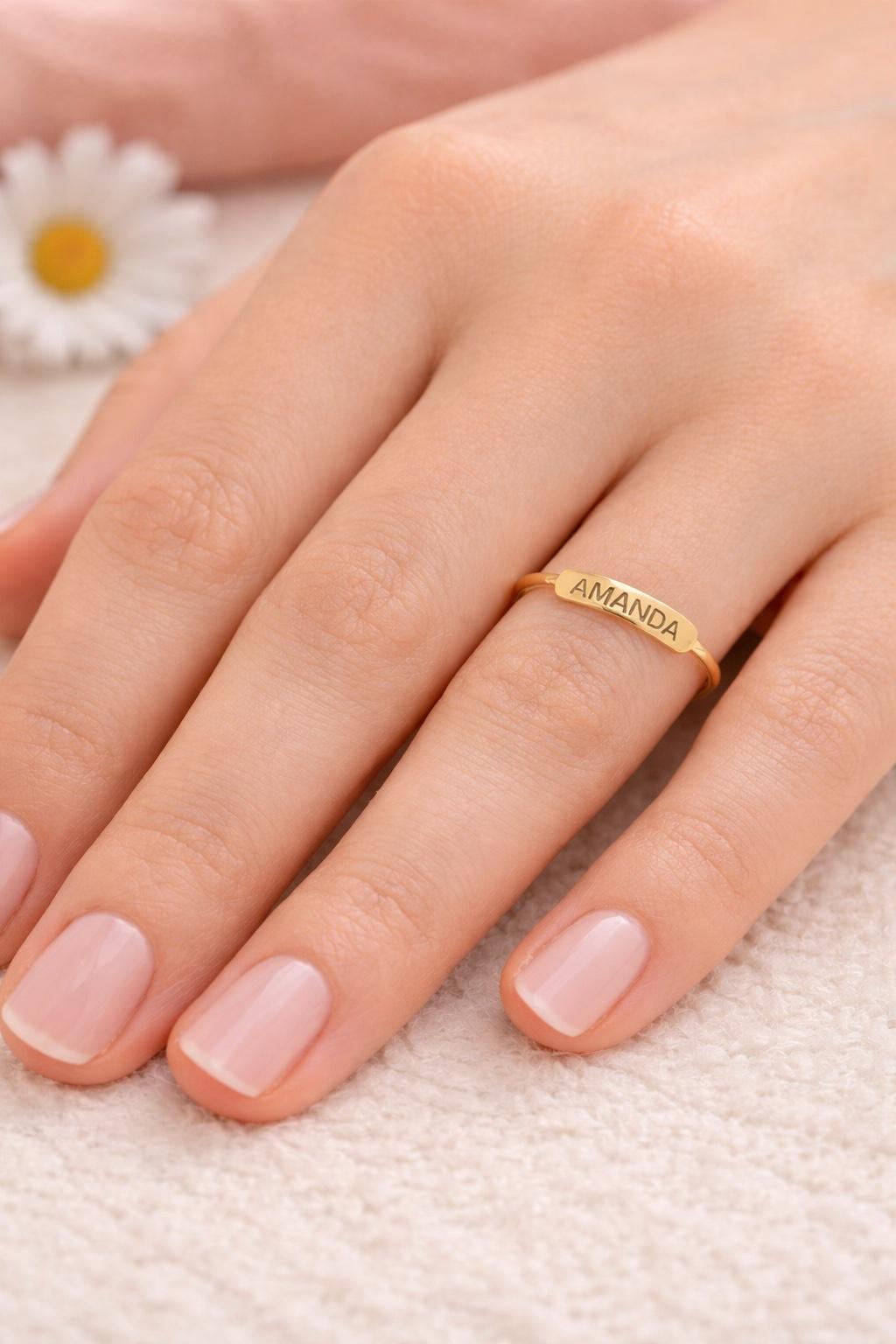 "Engraved Script" Custom Text Ring - 14k Solid Yellow Gold