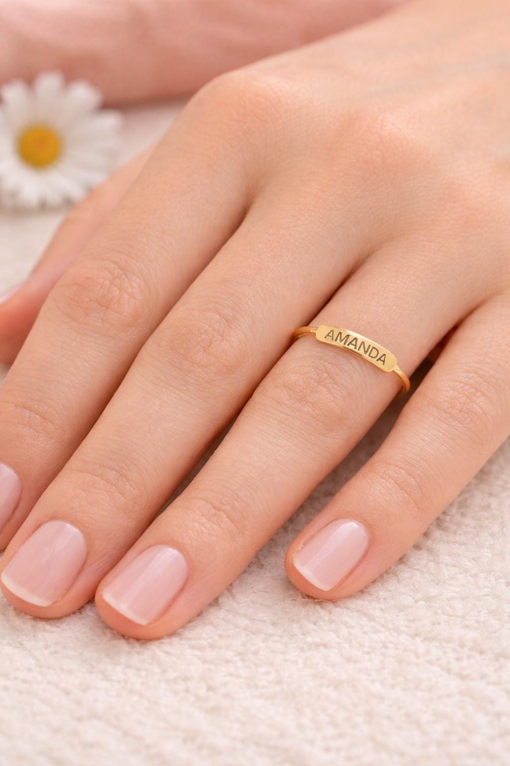 "Engraved Script" Ring - 14k Solid Rose Gold