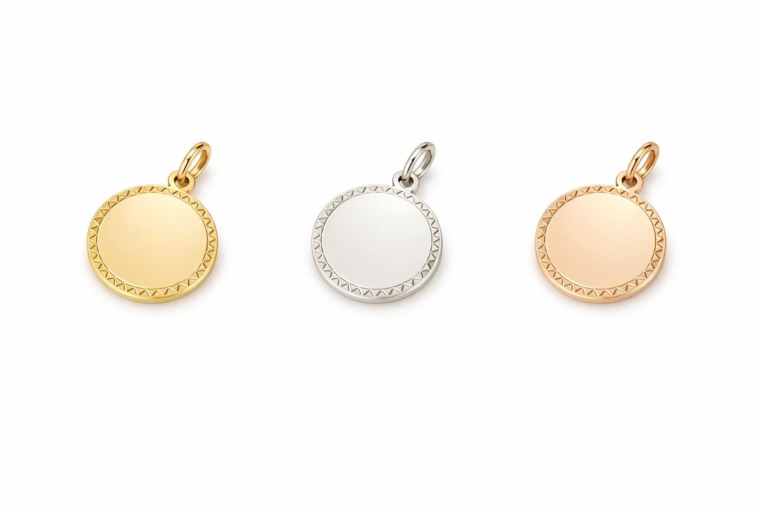 "Lined Medallion" Pendant - 14k Solid Yellow Gold