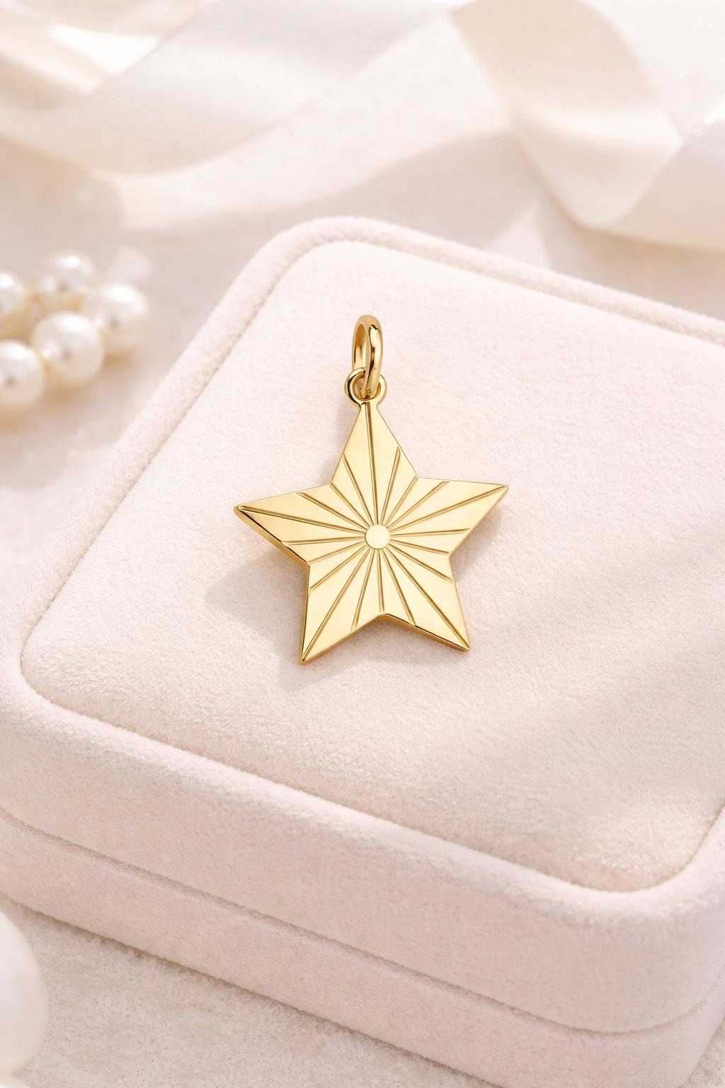 "Star Lines" Pendant Necklace - 14k Solid Yellow Gold