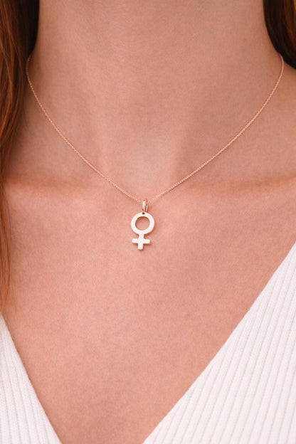 "Venus Symbol" Pendant Necklace - 14k Solid Yellow Gold