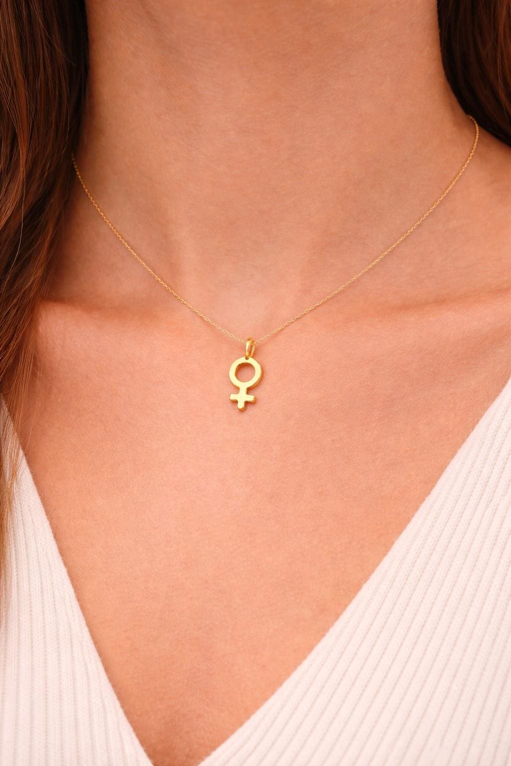 "Venus Symbol" Pendant Necklace - 14k Solid Yellow Gold