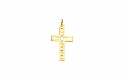 "Pavé Cross Love Mom" Pendant - 14k Solid Yellow Gold