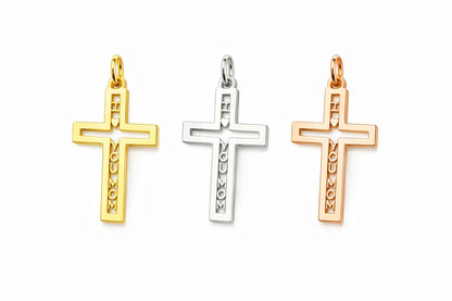"Pavé Cross Love Mom" Pendant - 14k Solid Yellow Gold