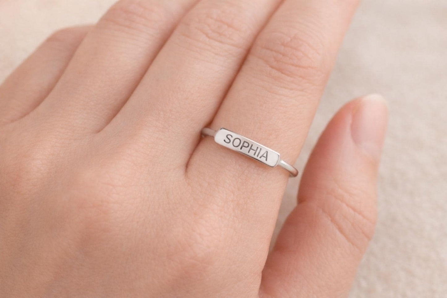 "Engraved Script" Custom Text Ring - 14k Solid Yellow Gold