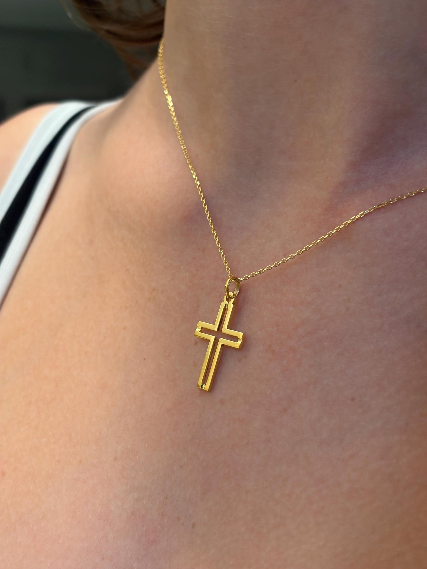 "Pavé Cross" Pendant Necklace - 14k Solid Gold