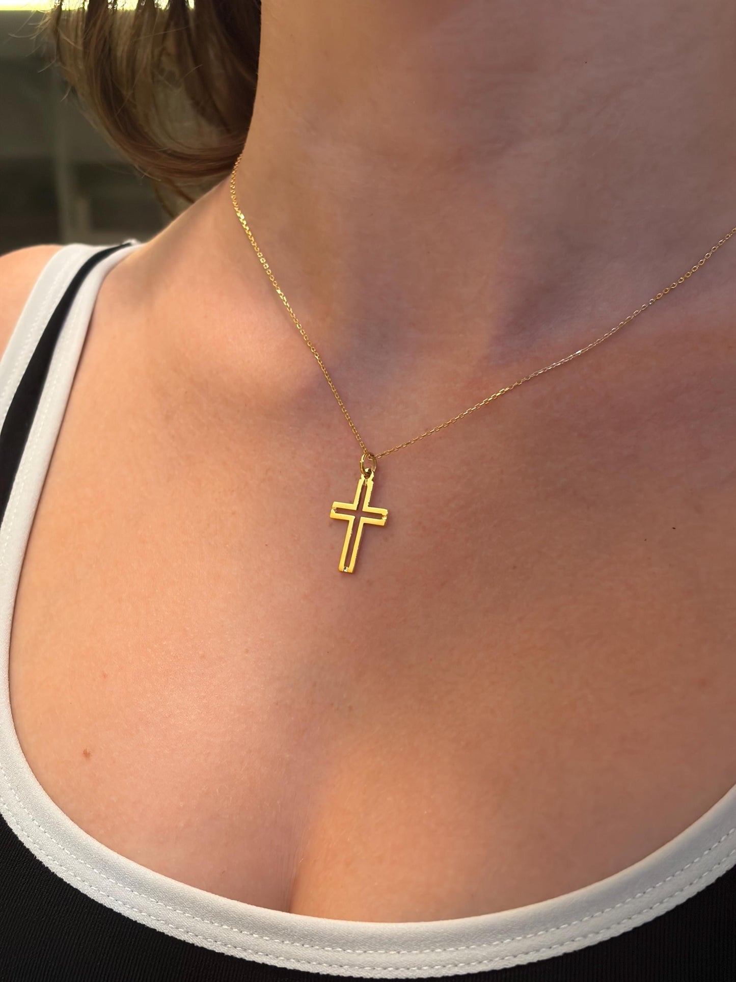"Pavé Cross" Pendant Necklace - 14k Solid Gold