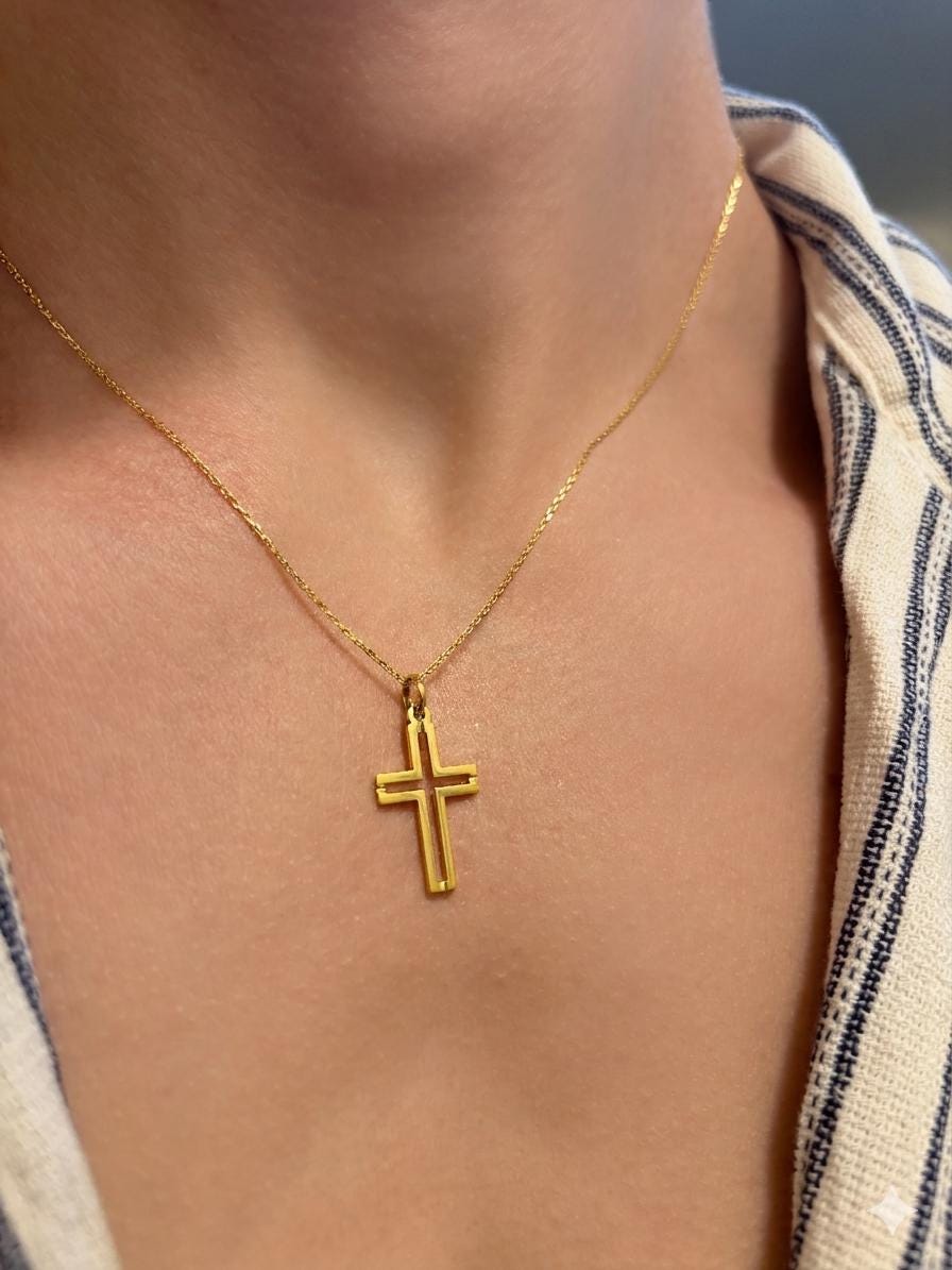"Pavé Cross" Pendant Necklace - 14k Solid Gold