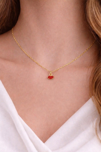 "Enamel Heart" Pendant Necklace - 14k Solid Yellow Gold