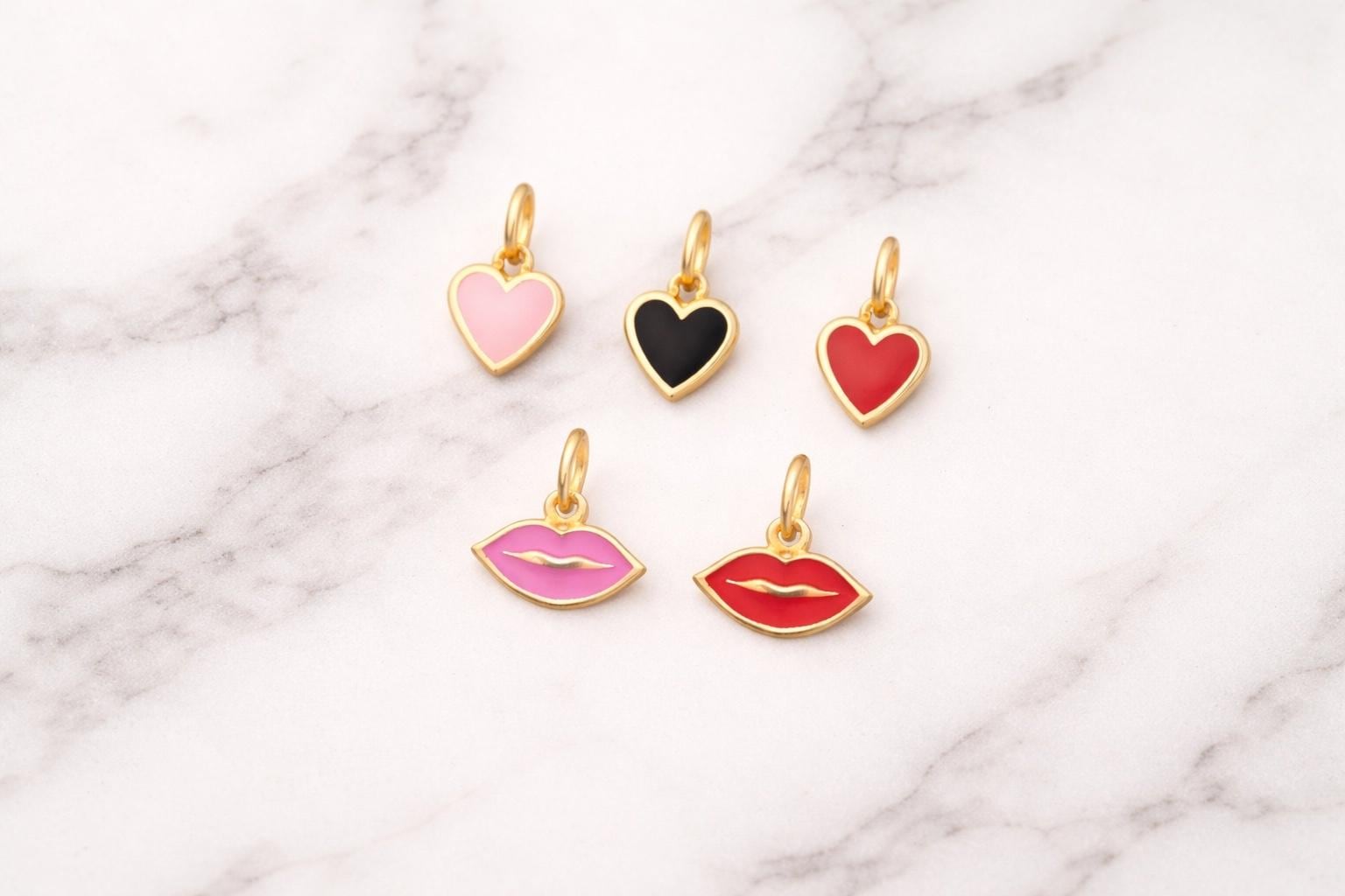 "Enamel Heart" Pendant Necklace - 14k Solid Yellow Gold