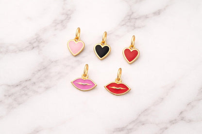 "Enamel Heart" Pendant Necklace - 14k Solid Yellow Gold