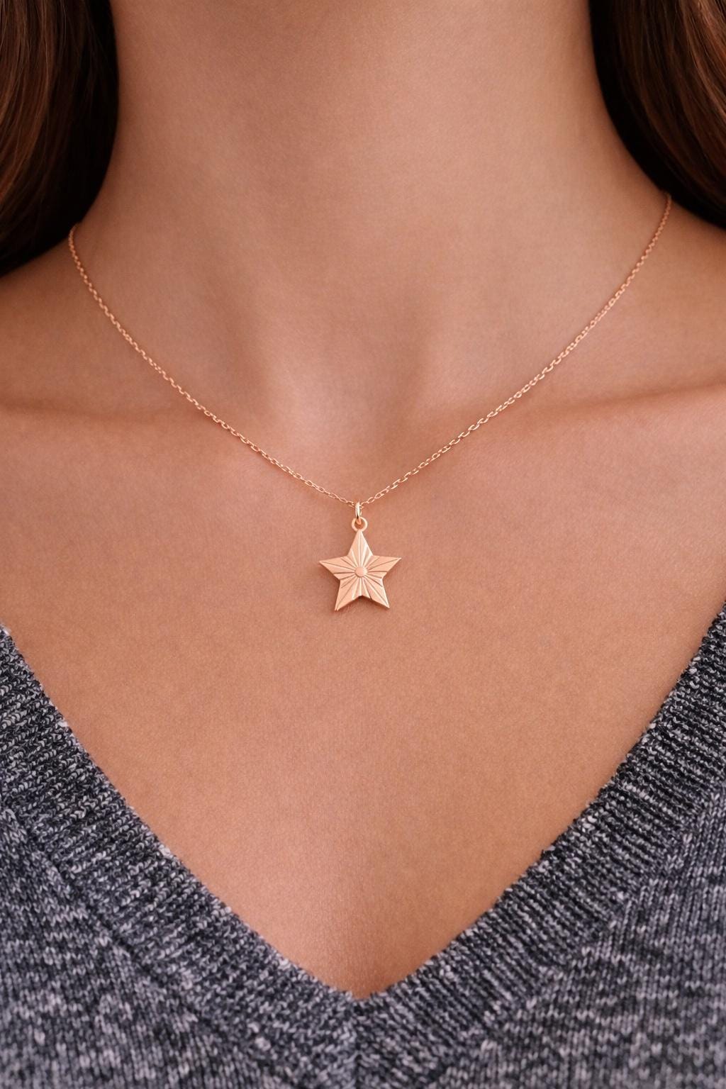 "Star Lines" Pendant Necklace - 14k Solid Yellow Gold