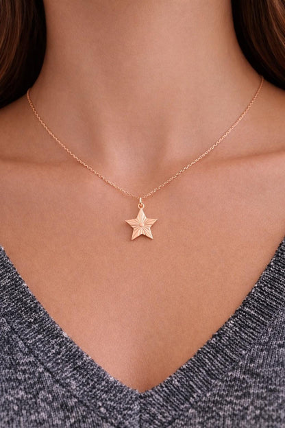 "Star Lines" Pendant Necklace - 14k Solid Yellow Gold