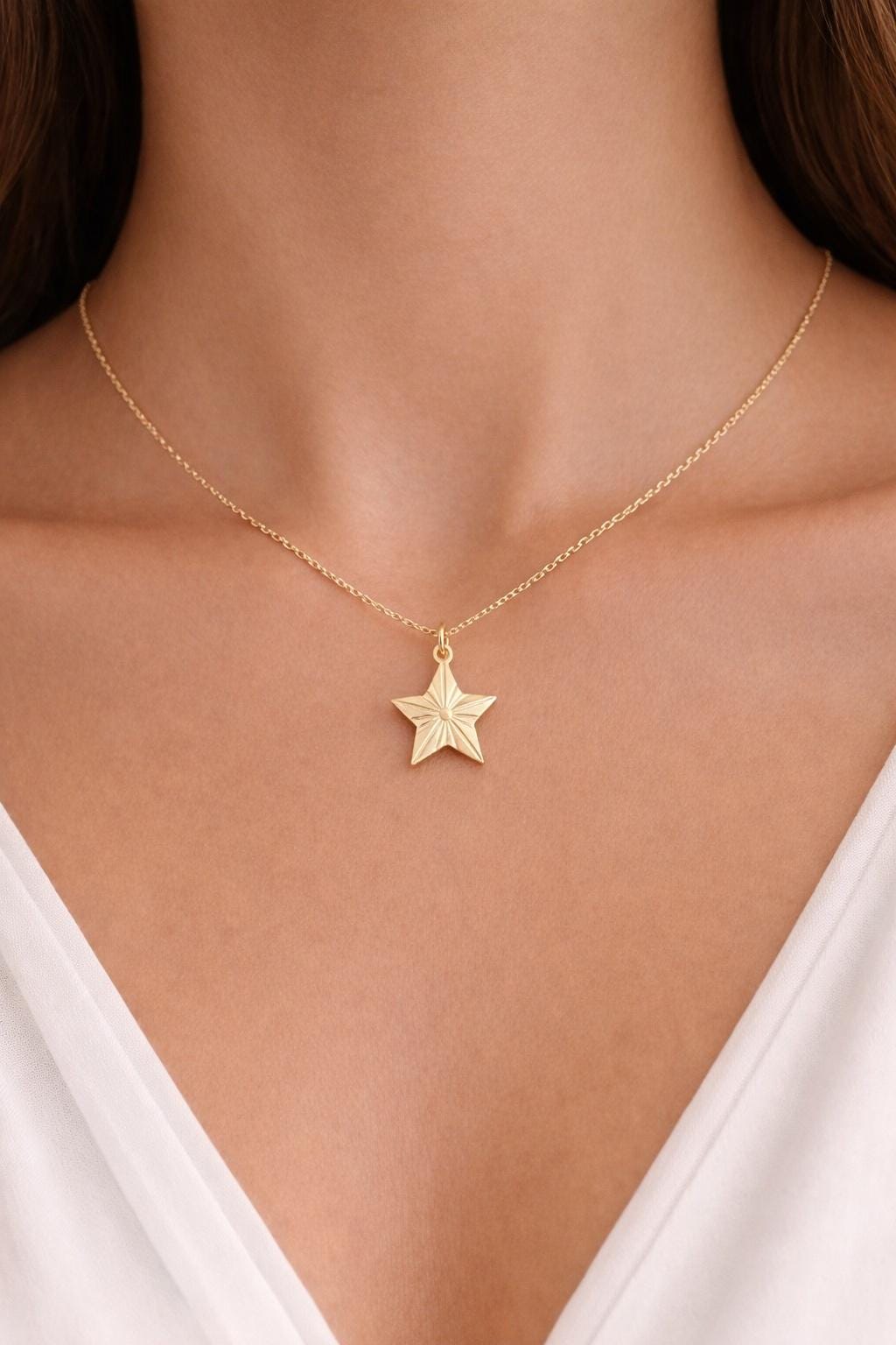 "Star Lines" Pendant Necklace - 14k Solid Yellow Gold