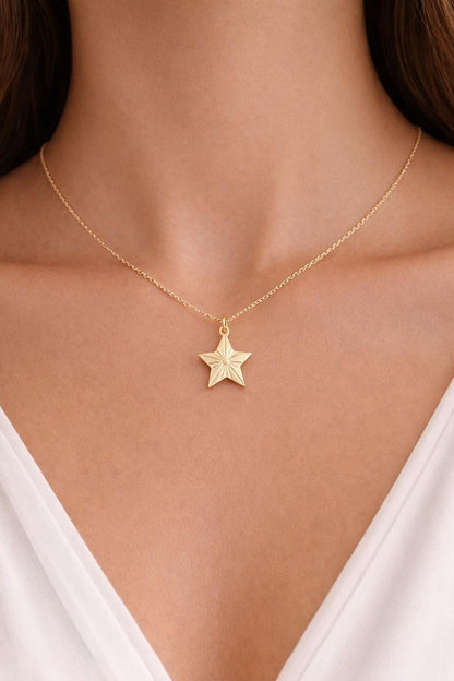"Star Lines" Pendant Necklace - 14k Solid Yellow Gold