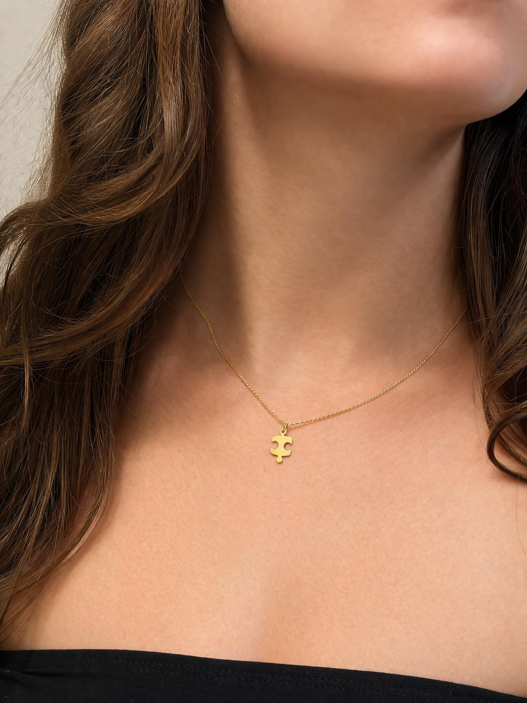"Puzzle Piece" Pendant Necklace - 14k Solid Gold