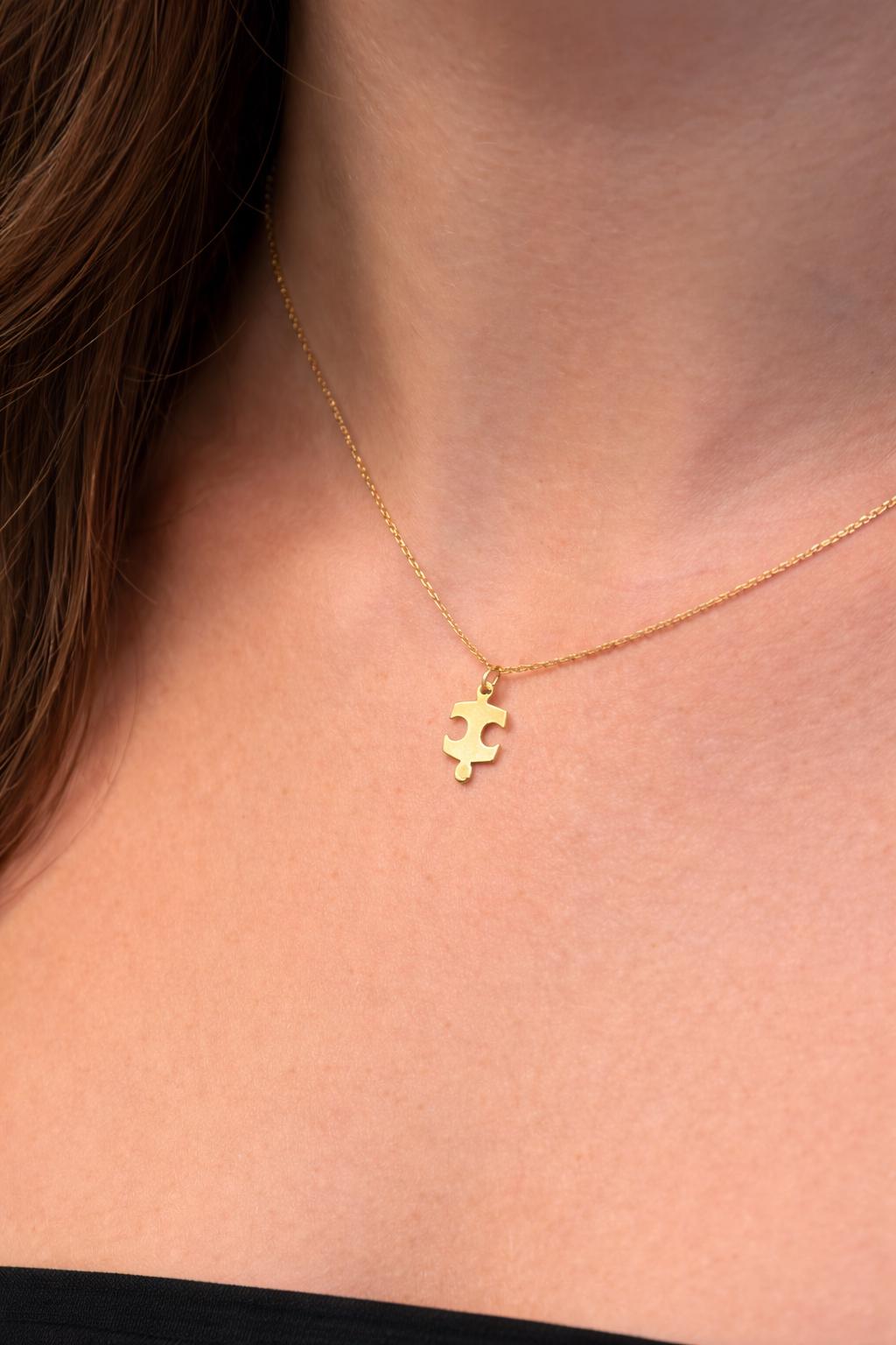 "Puzzle Piece" Pendant Necklace - 14k Solid Gold
