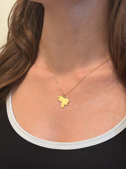 "Venezuela Map" Pendant Necklace - 14k Solid Gold