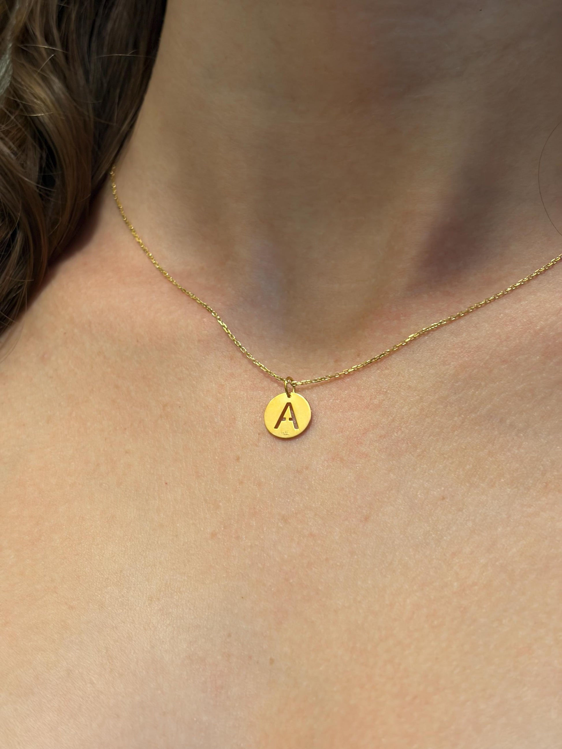 "Open Circle" Initial Necklace - 14k Solid Gold