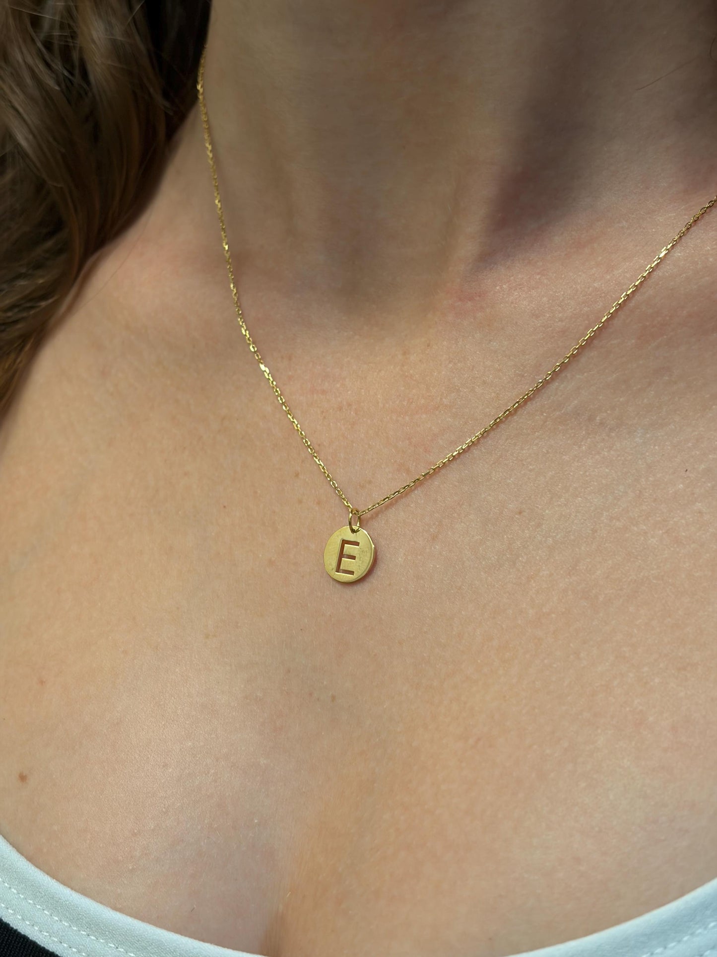 "Open Circle" Initial Necklace - 14k Solid Gold