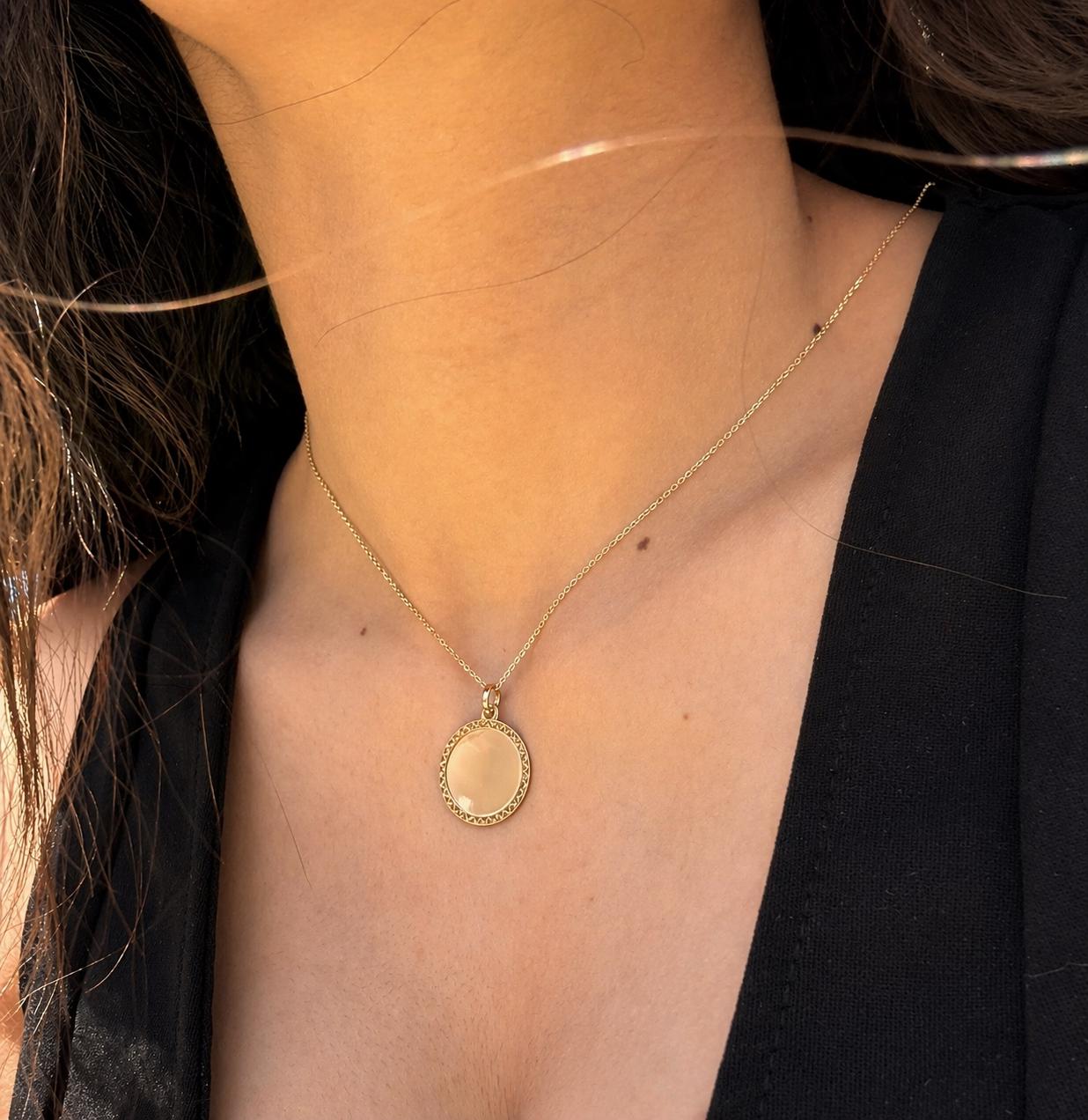 "Lined Medallion" Pendant - 14k Solid Yellow Gold