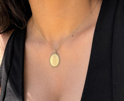 "Lined Medallion" Pendant - 14k Solid Yellow Gold
